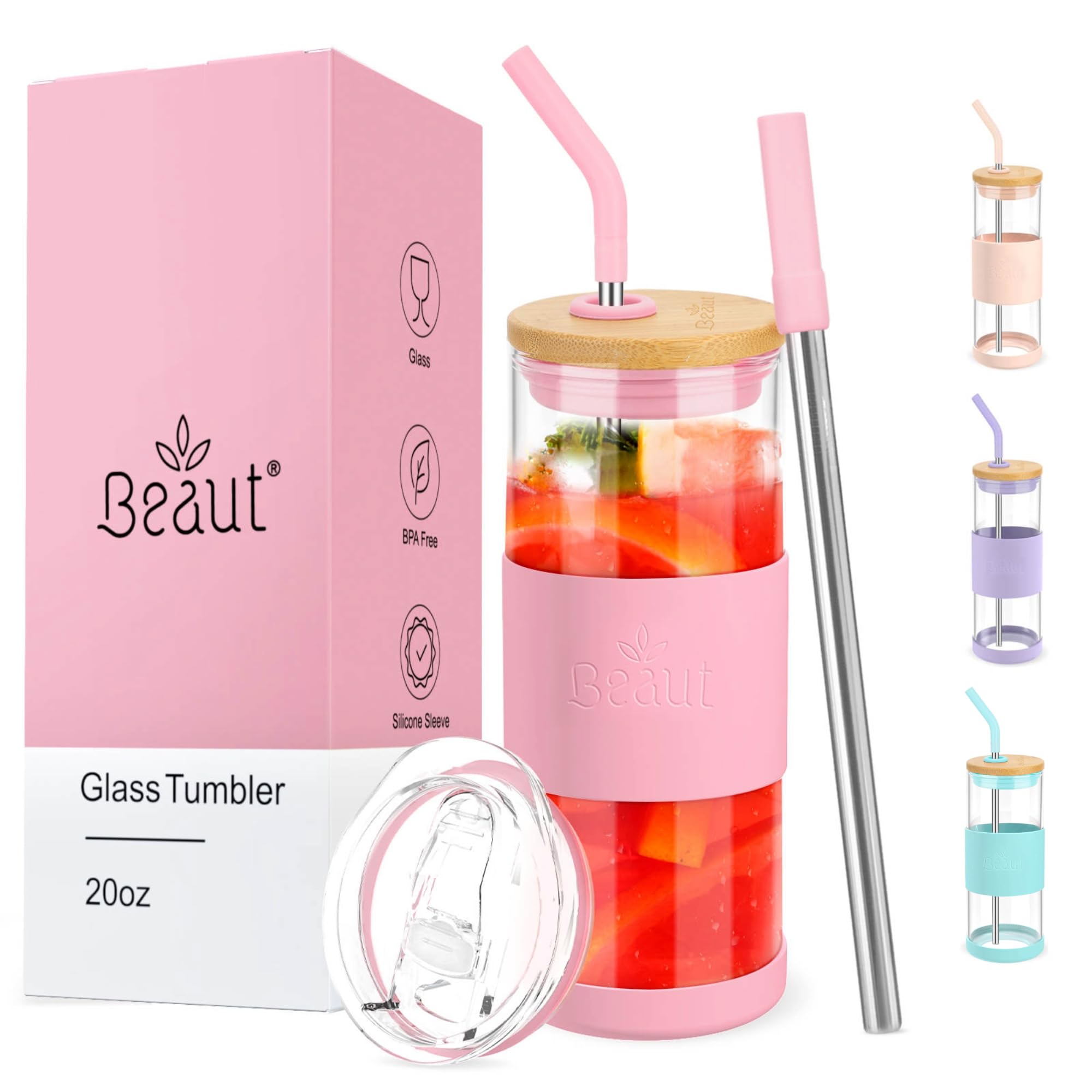 Beaut Glass Tumbler Cup with Lid and Straw- 20 Oz